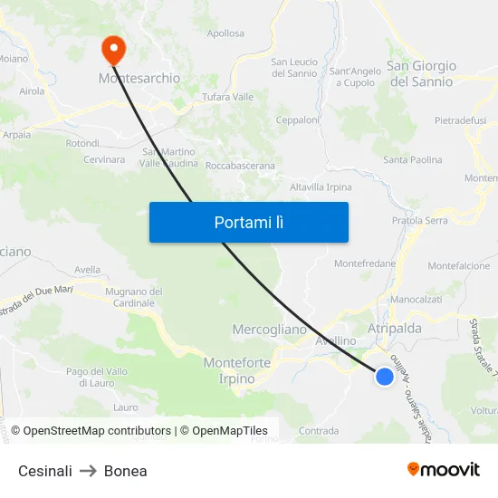 Cesinali to Bonea map
