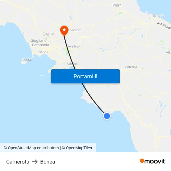 Camerota to Bonea map