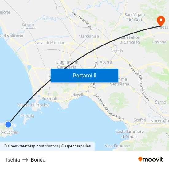 Ischia to Bonea map