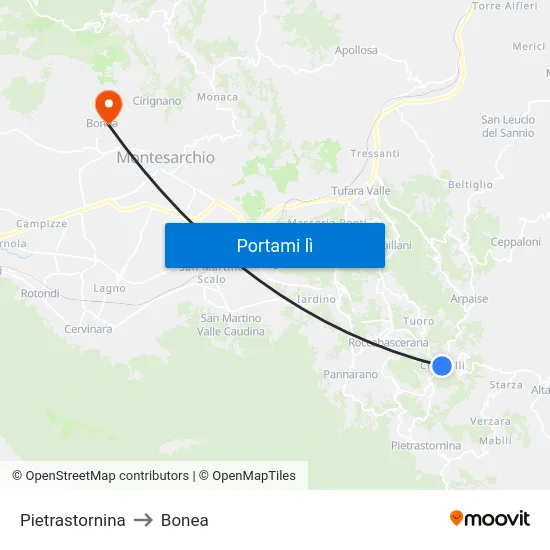 Pietrastornina to Bonea map