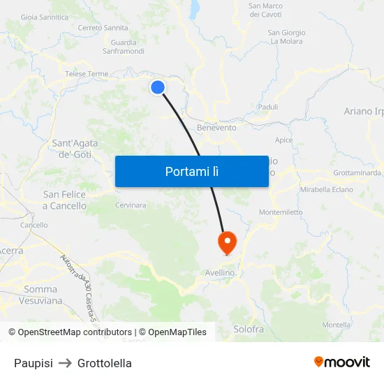 Paupisi to Grottolella map