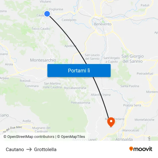 Cautano to Grottolella map