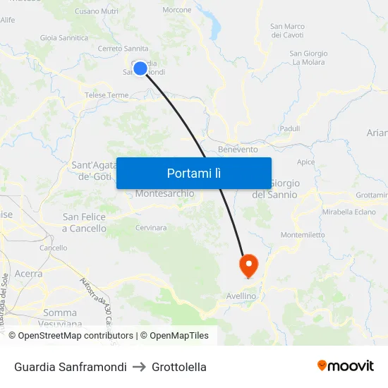 Guardia Sanframondi to Grottolella map
