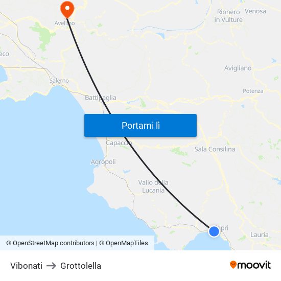 Vibonati to Grottolella map