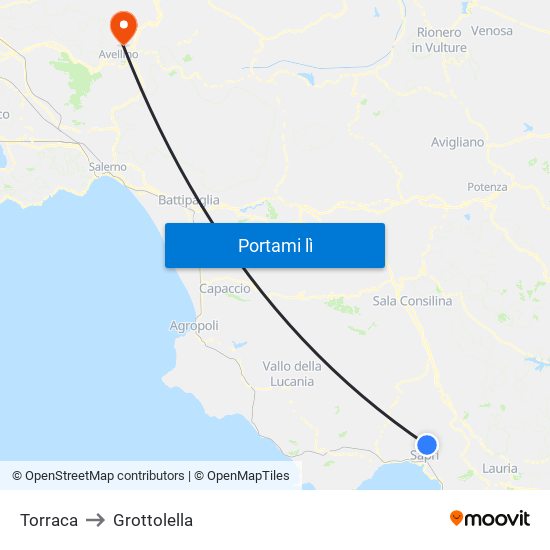 Torraca to Grottolella map