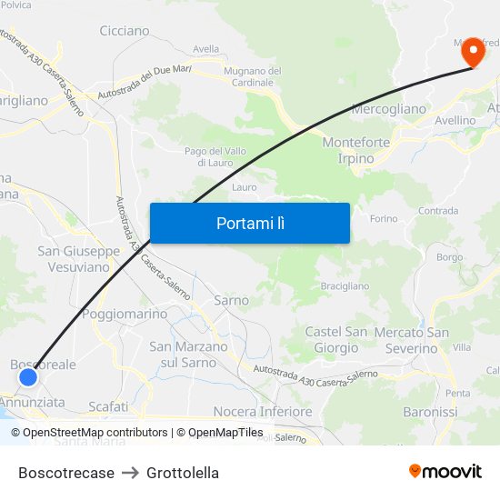 Boscotrecase to Grottolella map