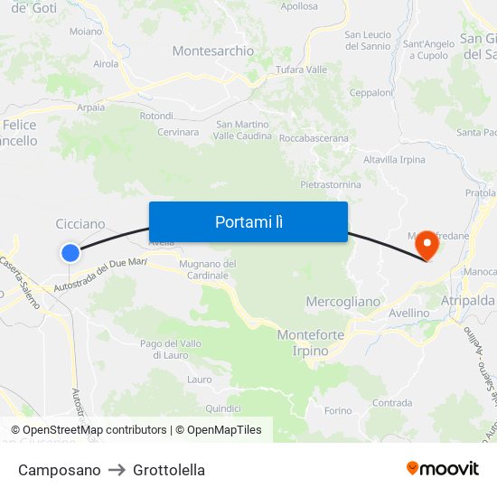 Camposano to Grottolella map