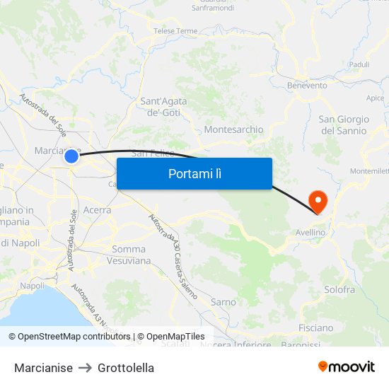 Marcianise to Grottolella map