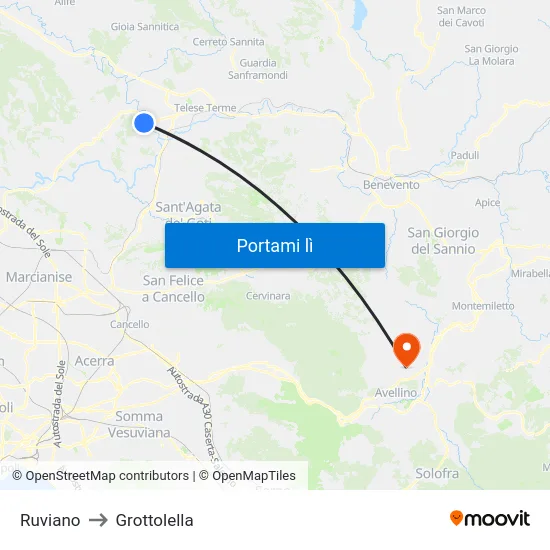 Ruviano to Grottolella map