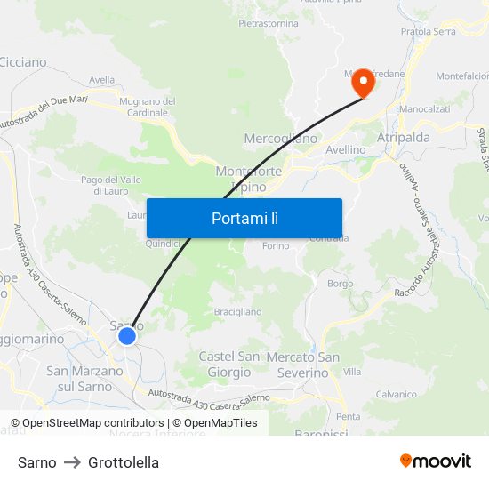 Sarno to Grottolella map