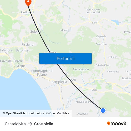 Castelcivita to Grottolella map