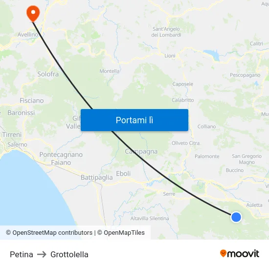 Petina to Grottolella map