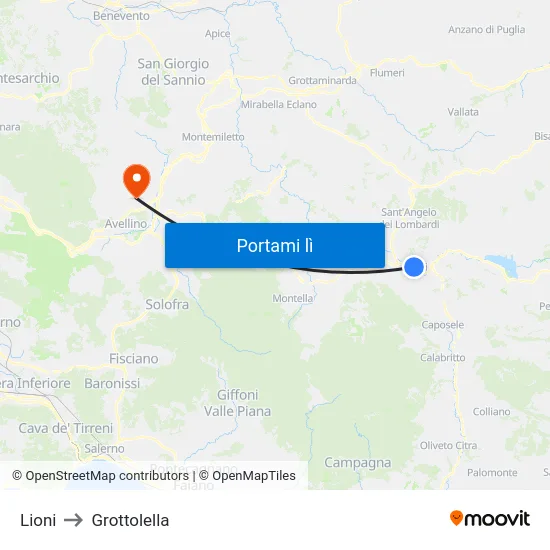 Lioni to Grottolella map