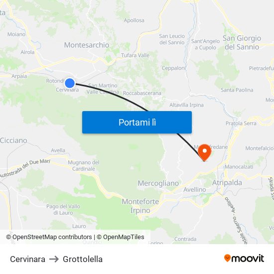 Cervinara to Grottolella map