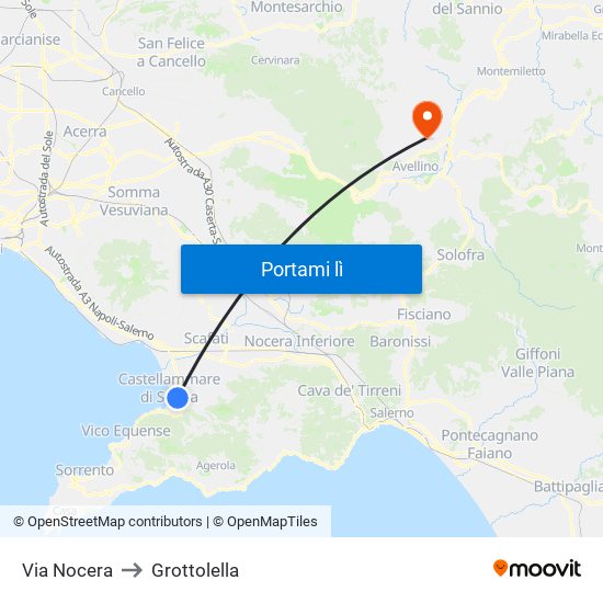 Via Nocera to Grottolella map