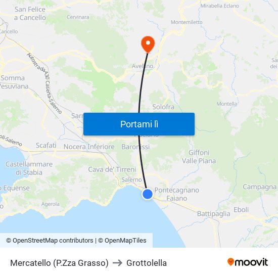 Mercatello (P.Zza Grasso) to Grottolella map