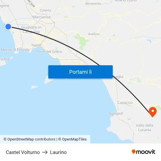 Castel Volturno to Laurino map