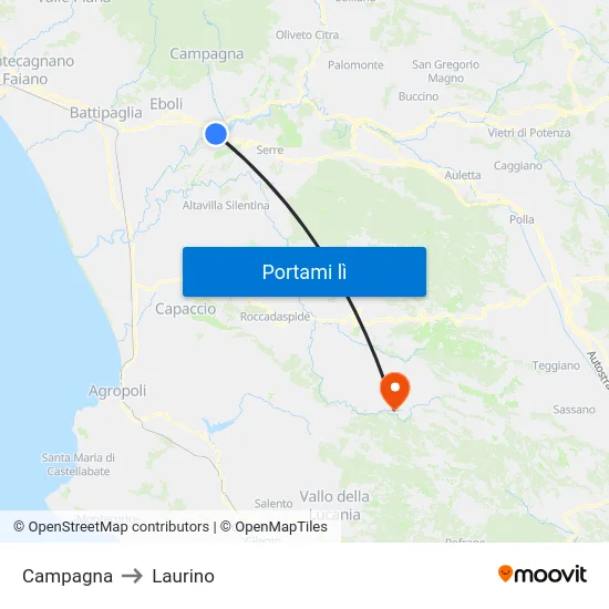 Campagna to Laurino map