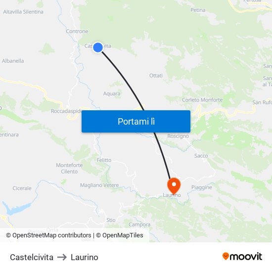 Castelcivita to Laurino map