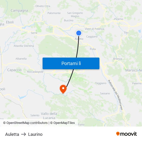 Auletta to Laurino map