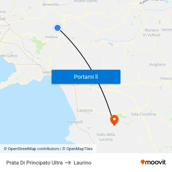 Prata Di Principato Ultra to Laurino map