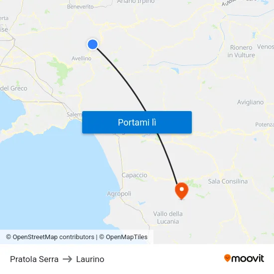 Pratola Serra to Laurino map