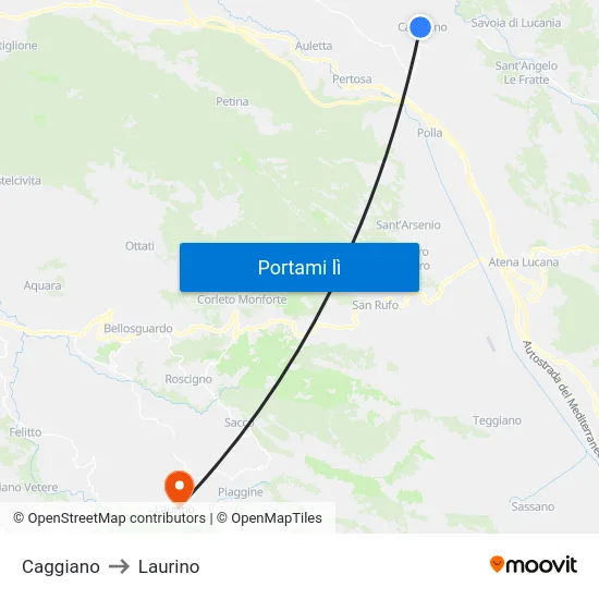 Caggiano to Laurino map