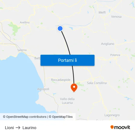 Lioni to Laurino map