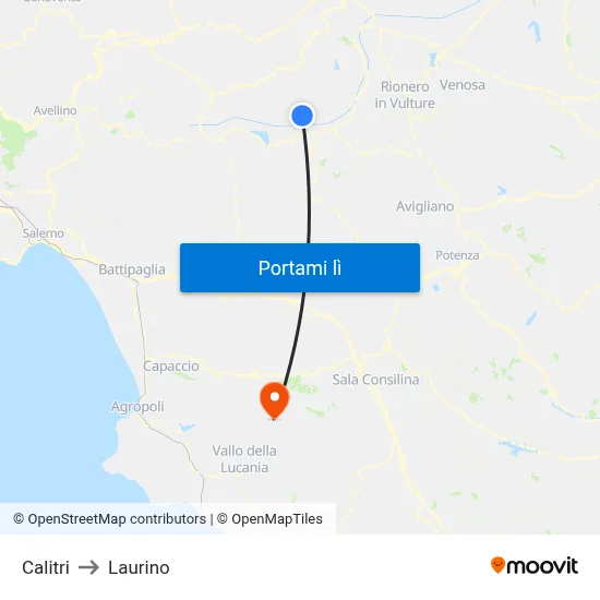 Calitri to Laurino map