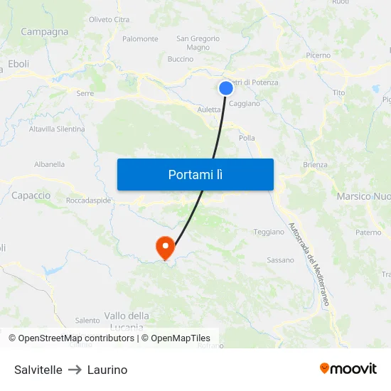 Salvitelle to Laurino map