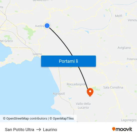 San Potito Ultra to Laurino map