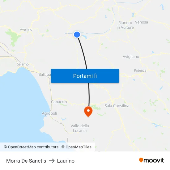 Morra De Sanctis to Laurino map