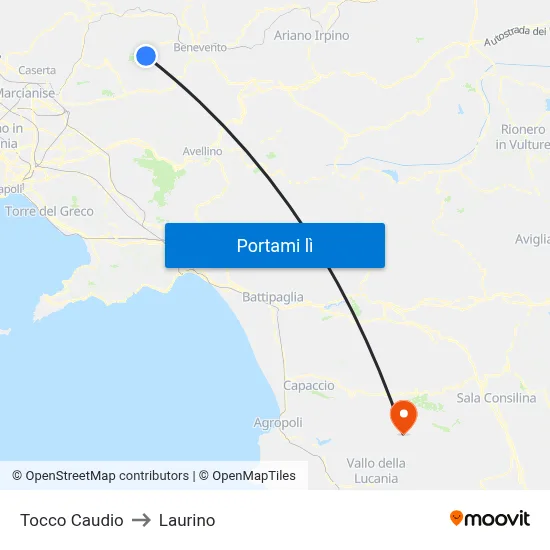 Tocco Caudio to Laurino map