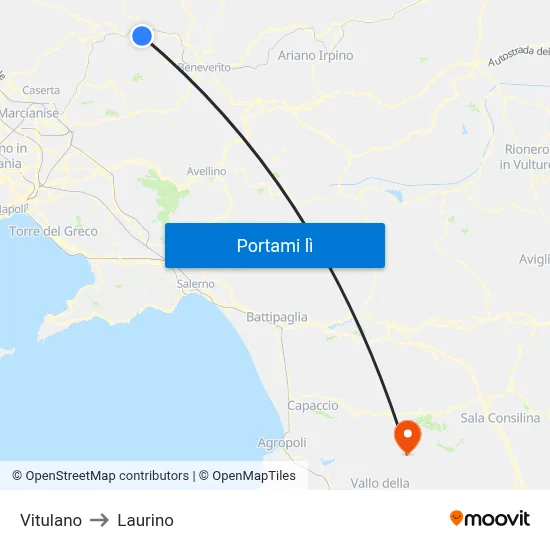 Vitulano to Laurino map