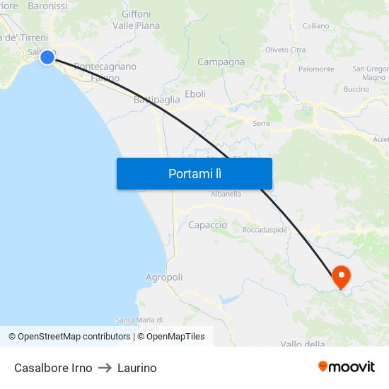 Casalbore Irno to Laurino map
