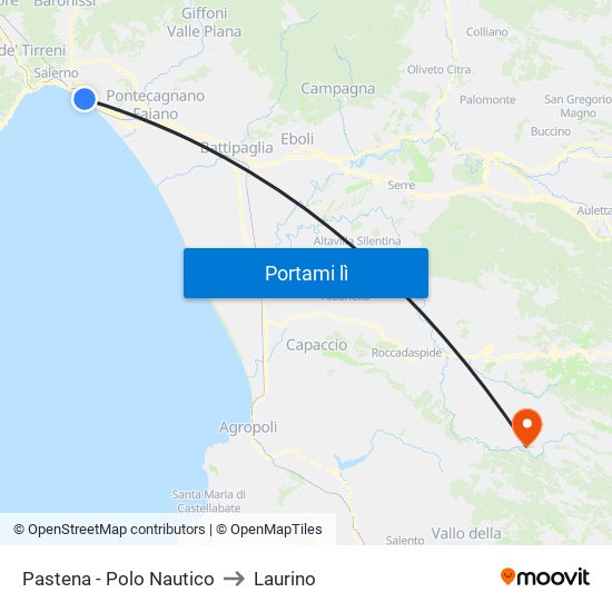 Pastena  - Polo Nautico to Laurino map