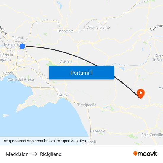 Maddaloni to Ricigliano map