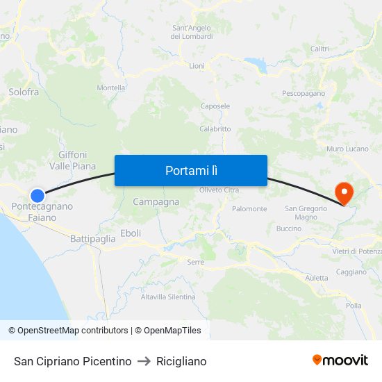 San Cipriano Picentino to Ricigliano map