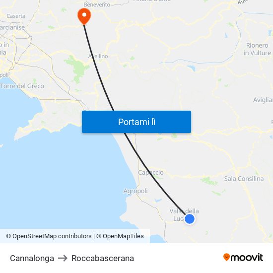 Cannalonga to Roccabascerana map