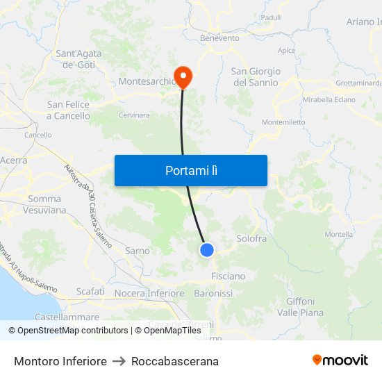 Montoro Inferiore to Roccabascerana map