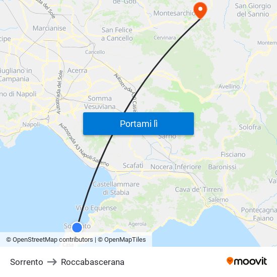 Sorrento to Roccabascerana map