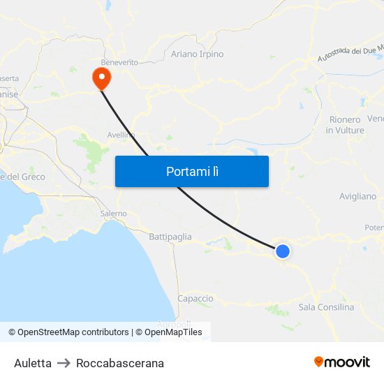 Auletta to Roccabascerana map