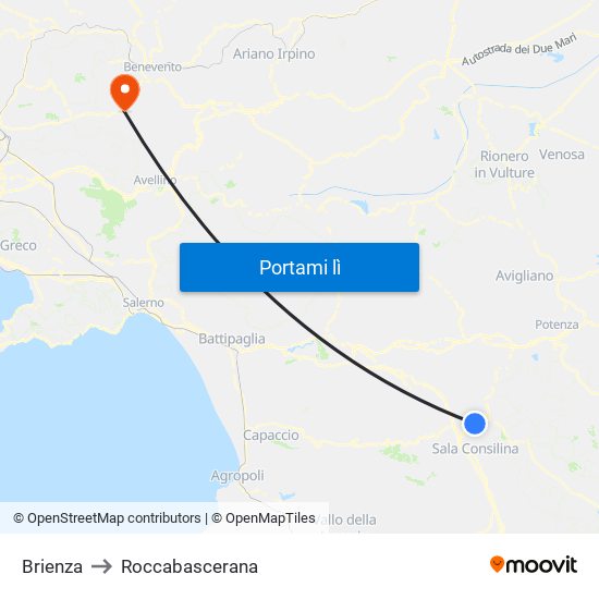 Brienza to Roccabascerana map