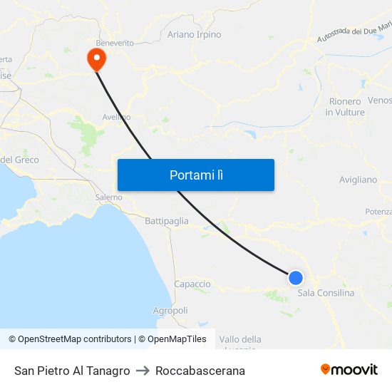 San Pietro Al Tanagro to Roccabascerana map