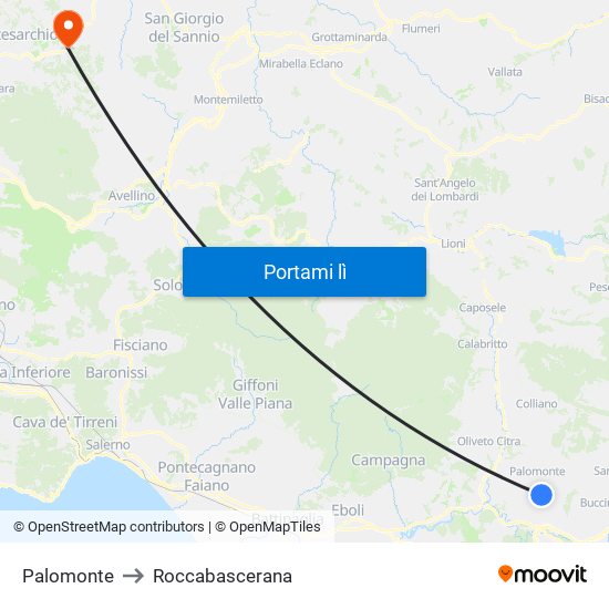 Palomonte to Roccabascerana map