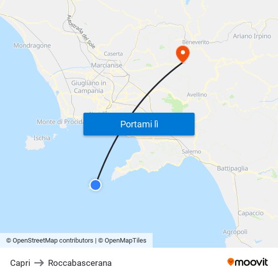 Capri to Roccabascerana map