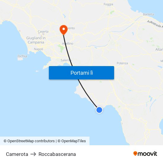 Camerota to Roccabascerana map