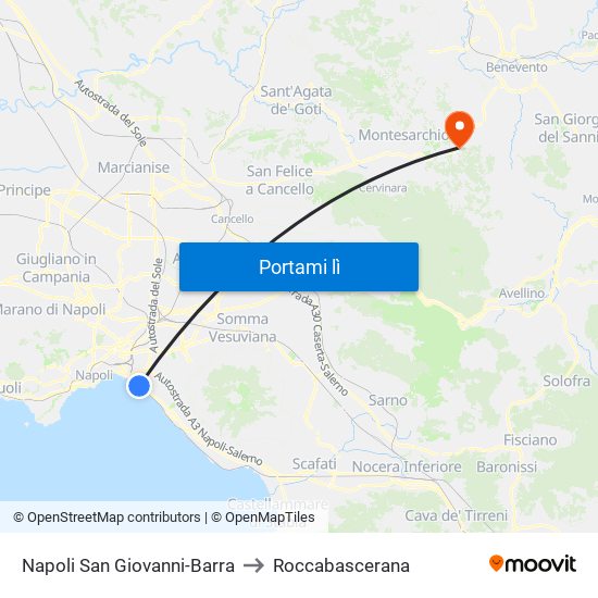Napoli San Giovanni-Barra to Roccabascerana map