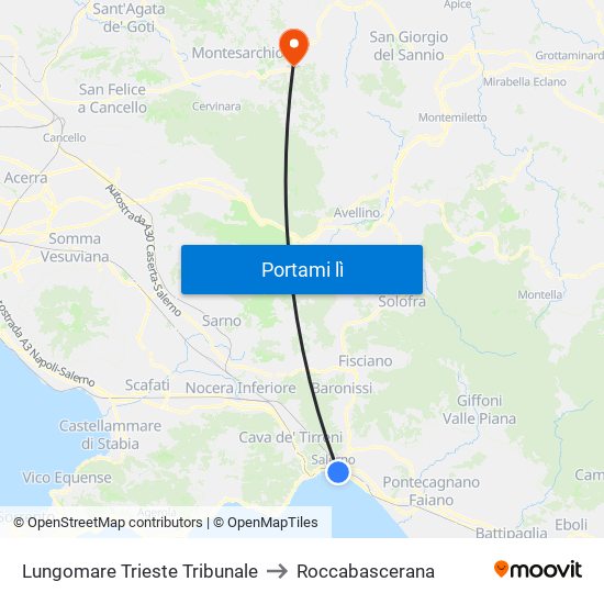 Lungomare Trieste Tribunale to Roccabascerana map