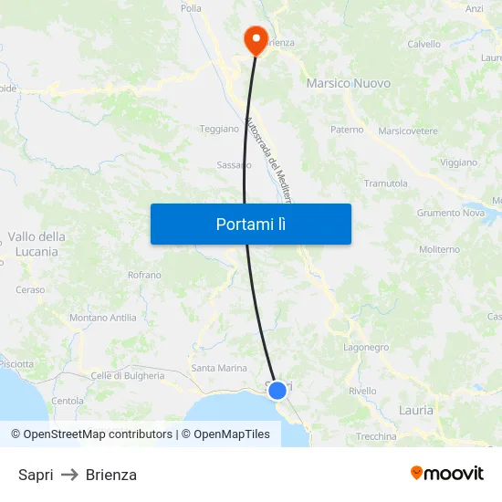 Sapri to Brienza map